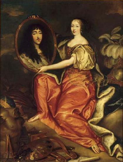 unknow artist Henriette d'Angleterre as Minerva holding a painting of her husband the Duke of Orleans oil painting picture